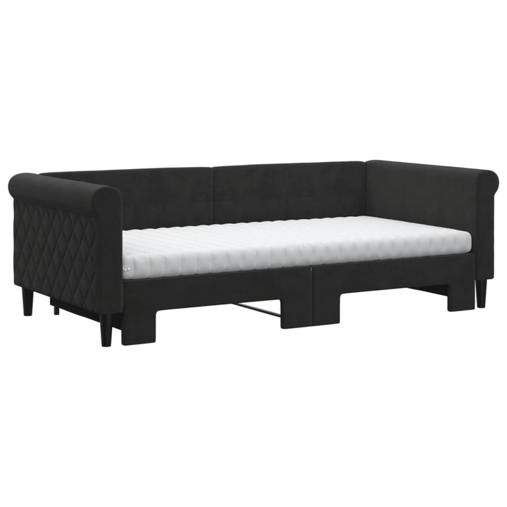 daybed med udtræk og madras 90x190 cm velour sort