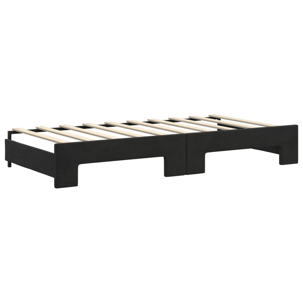 daybed med udtræk og madras 90x190 cm velour sort