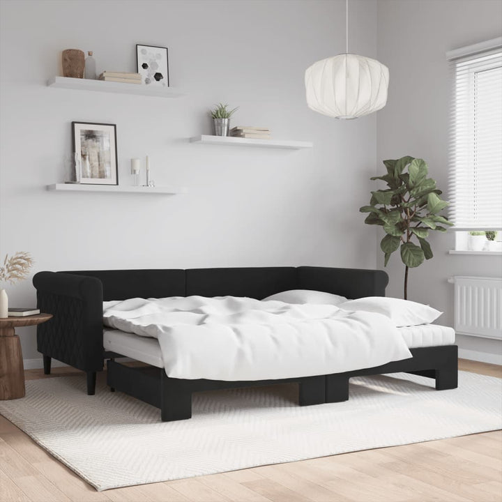 daybed med udtræk og madras 90x190 cm velour sort
