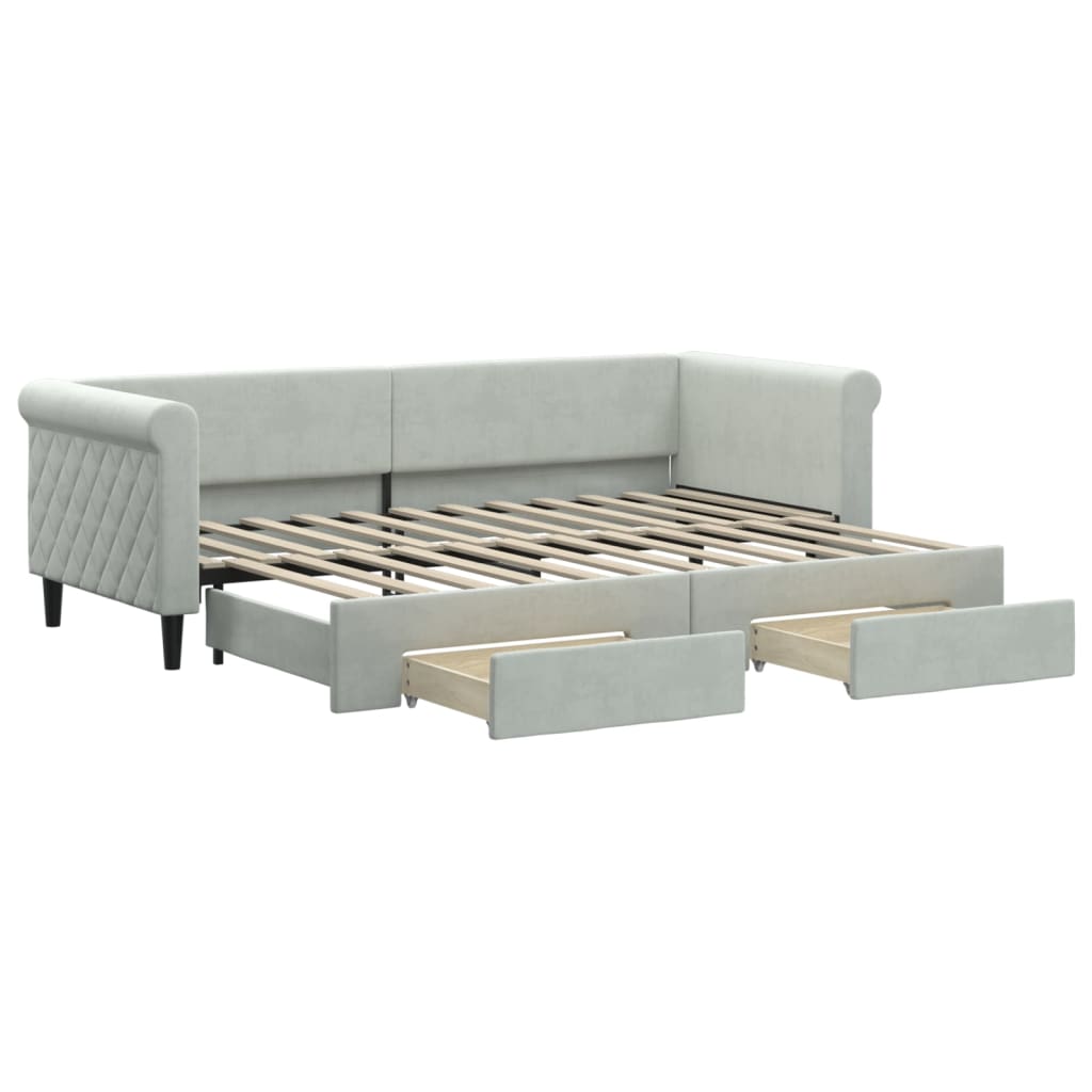 daybed med udtræk og skuffer 80x200 cm velour lysegrå