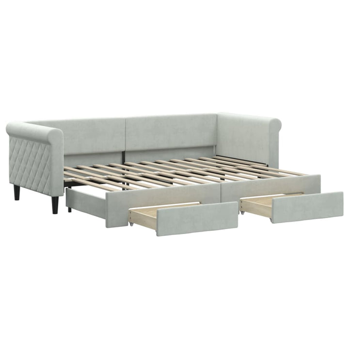 daybed med udtræk og skuffer 80x200 cm velour lysegrå