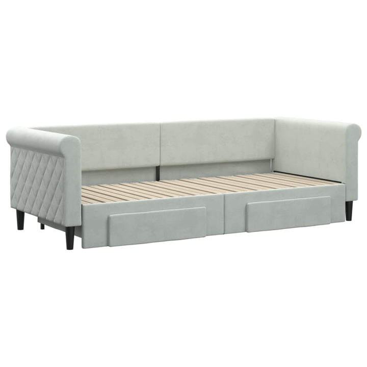daybed med udtræk og skuffer 80x200 cm velour lysegrå