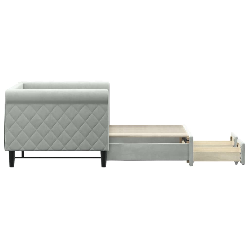 daybed med udtræk og skuffer 80x200 cm velour lysegrå