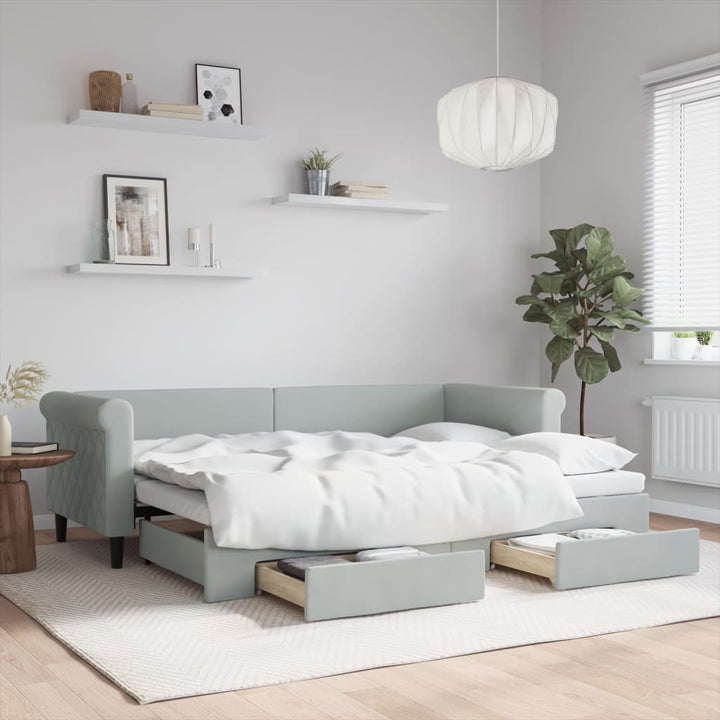 daybed med udtræk og skuffer 80x200 cm velour lysegrå