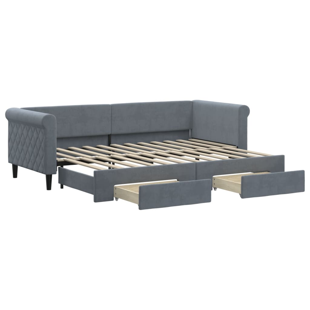 daybed med udtræk og skuffer 80x200 cm velour mørkegrå