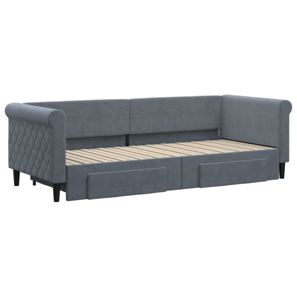 daybed med udtræk og skuffer 80x200 cm velour mørkegrå