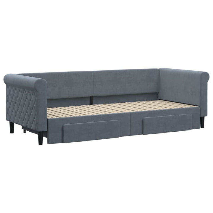 daybed med udtræk og skuffer 80x200 cm velour mørkegrå