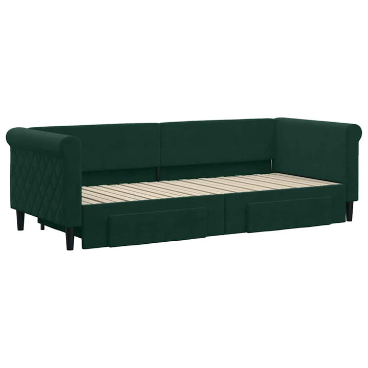 daybed med udtræk og skuffer 80x200 cm velour mørkegrøn