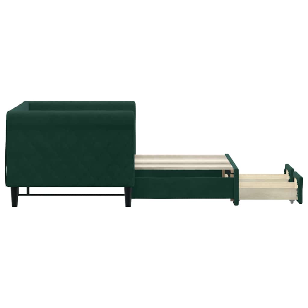 daybed med udtræk og skuffer 80x200 cm velour mørkegrøn