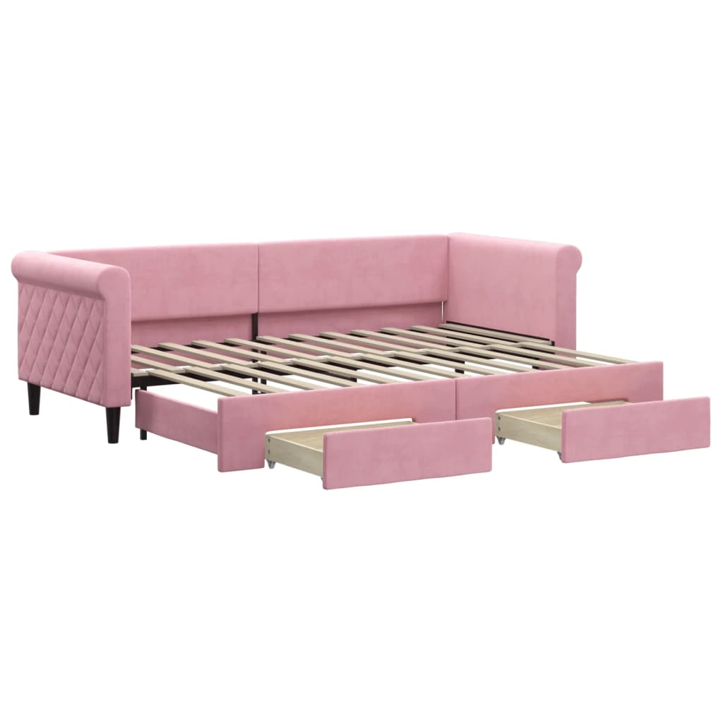 daybed med udtræk og skuffer 80x200 cm velour lyserød