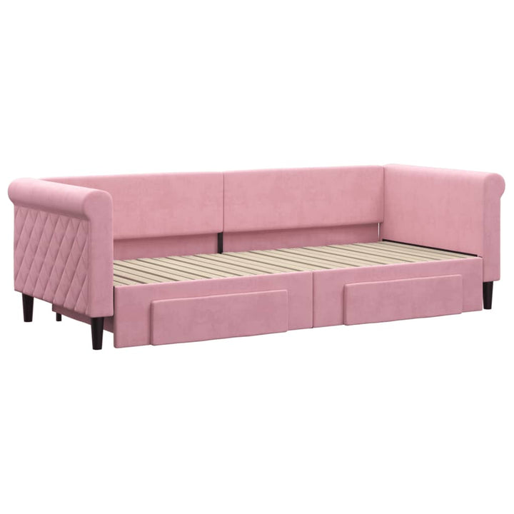 daybed med udtræk og skuffer 80x200 cm velour lyserød