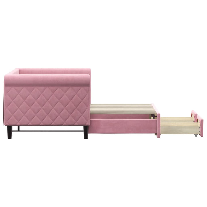 daybed med udtræk og skuffer 80x200 cm velour lyserød