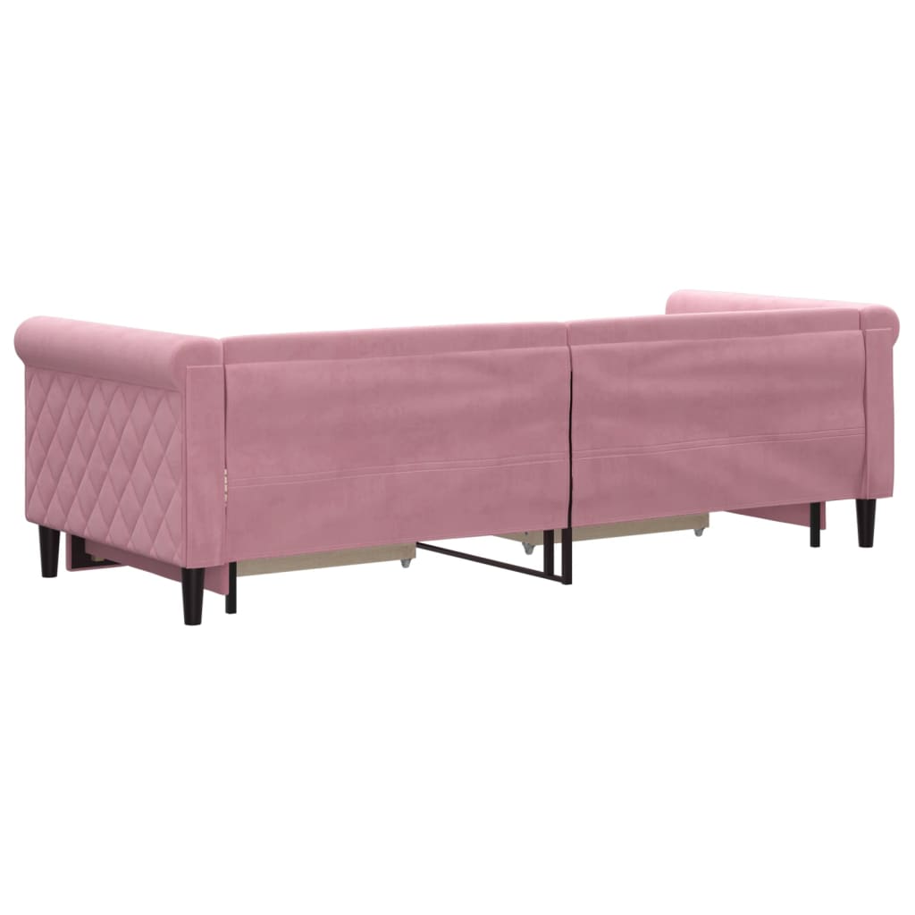 daybed med udtræk og skuffer 80x200 cm velour lyserød