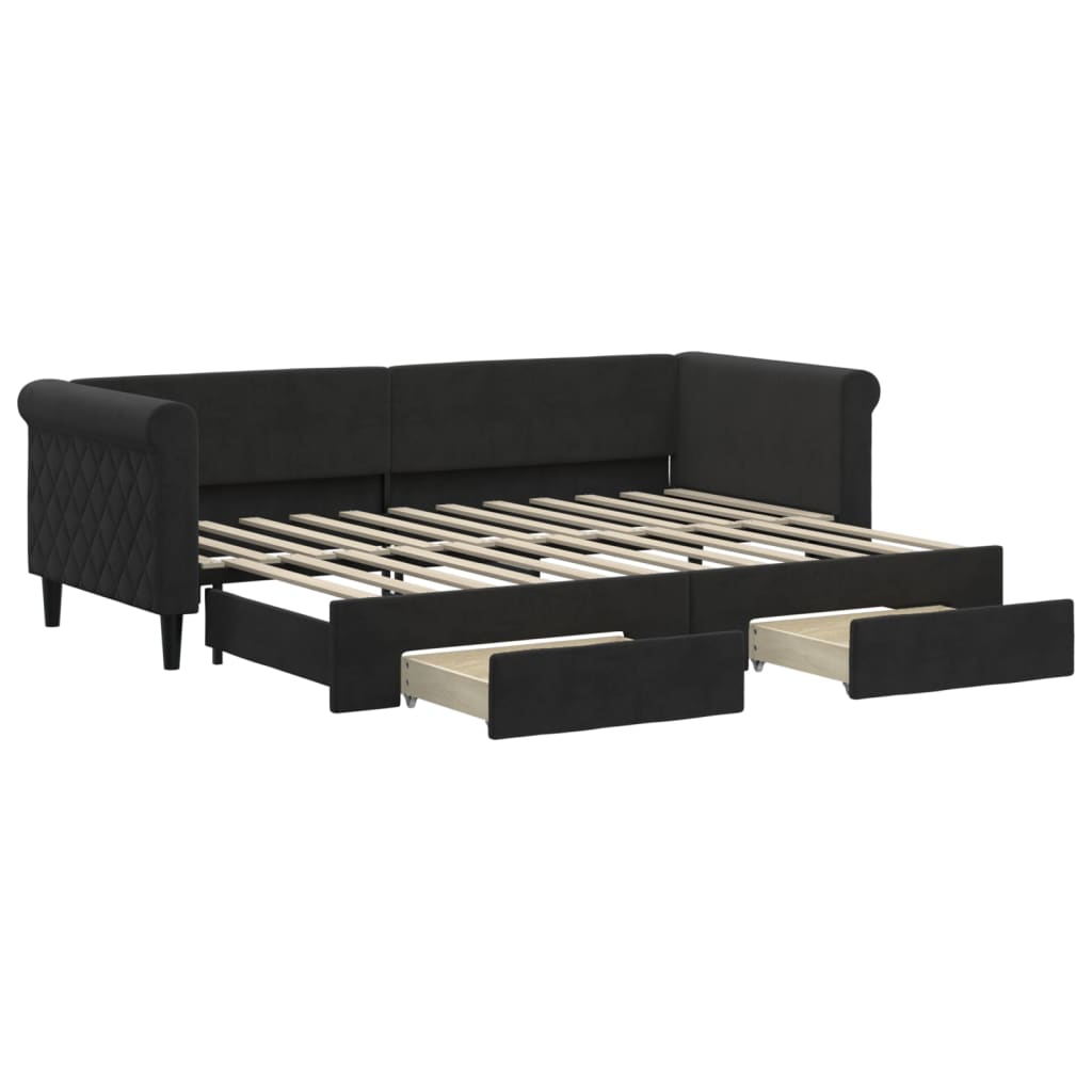 daybed med udtræk og skuffer 80x200 cm velour sort