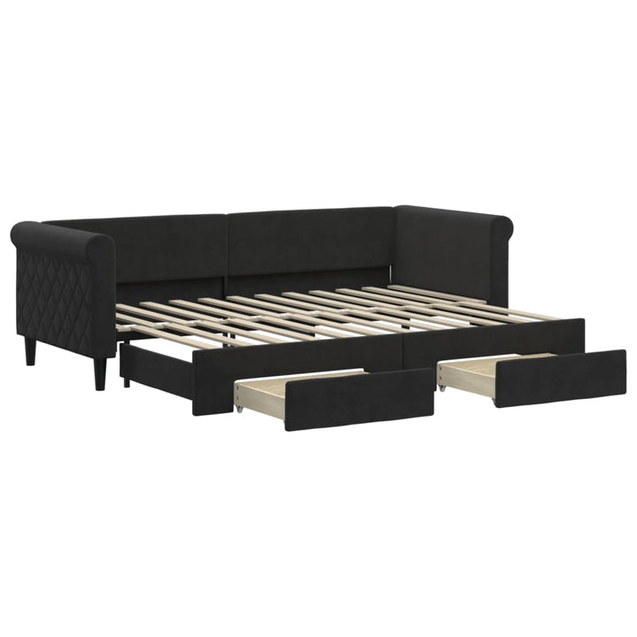 daybed med udtræk og skuffer 80x200 cm velour sort