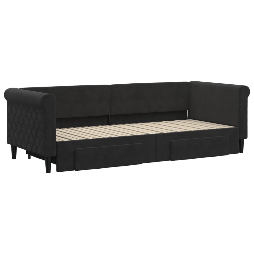 daybed med udtræk og skuffer 80x200 cm velour sort