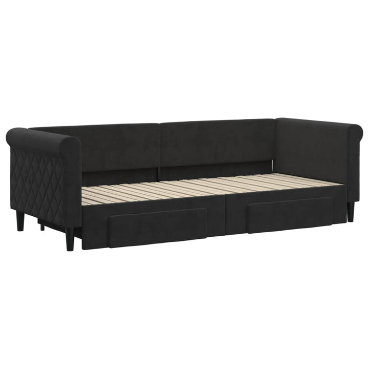 daybed med udtræk og skuffer 80x200 cm velour sort