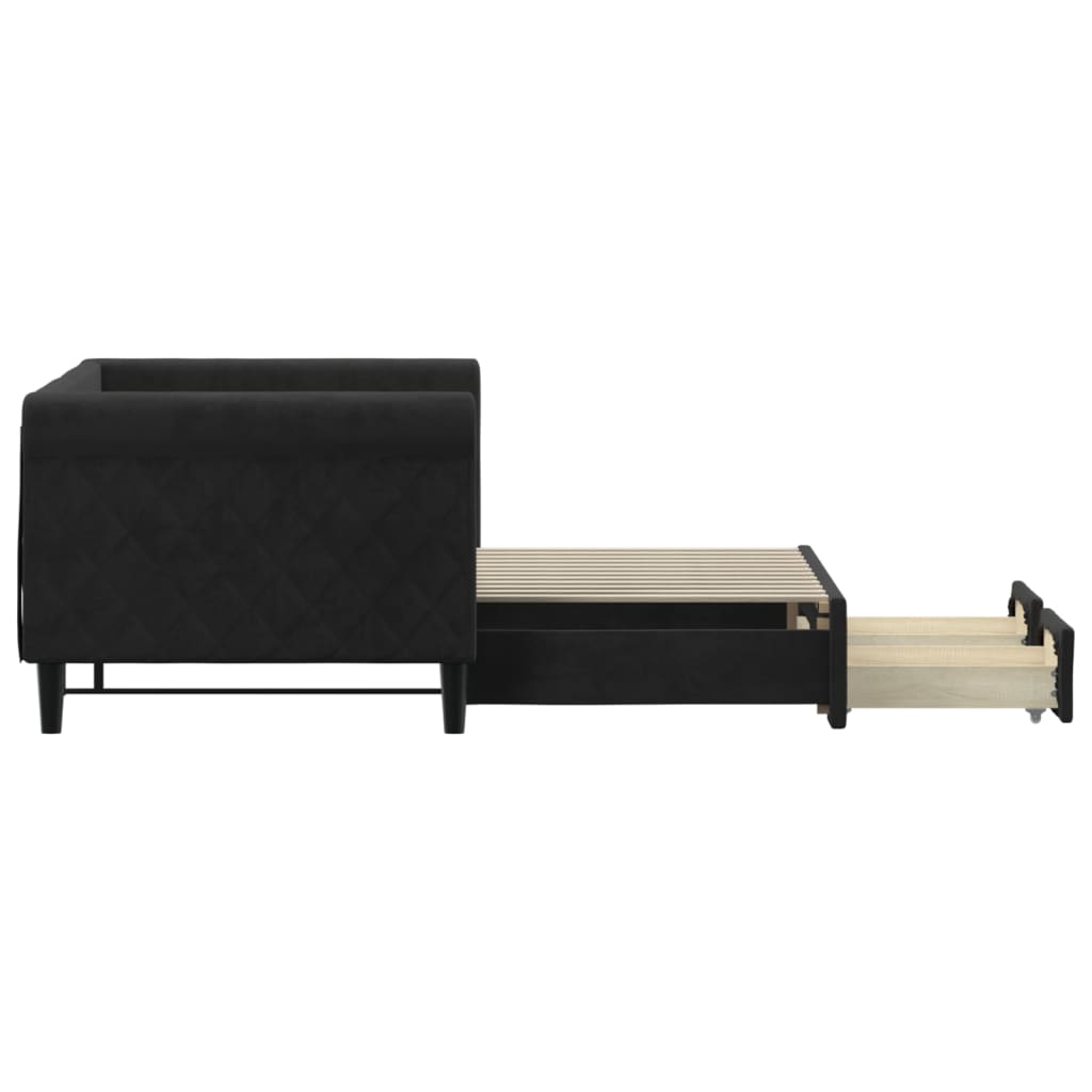 daybed med udtræk og skuffer 80x200 cm velour sort