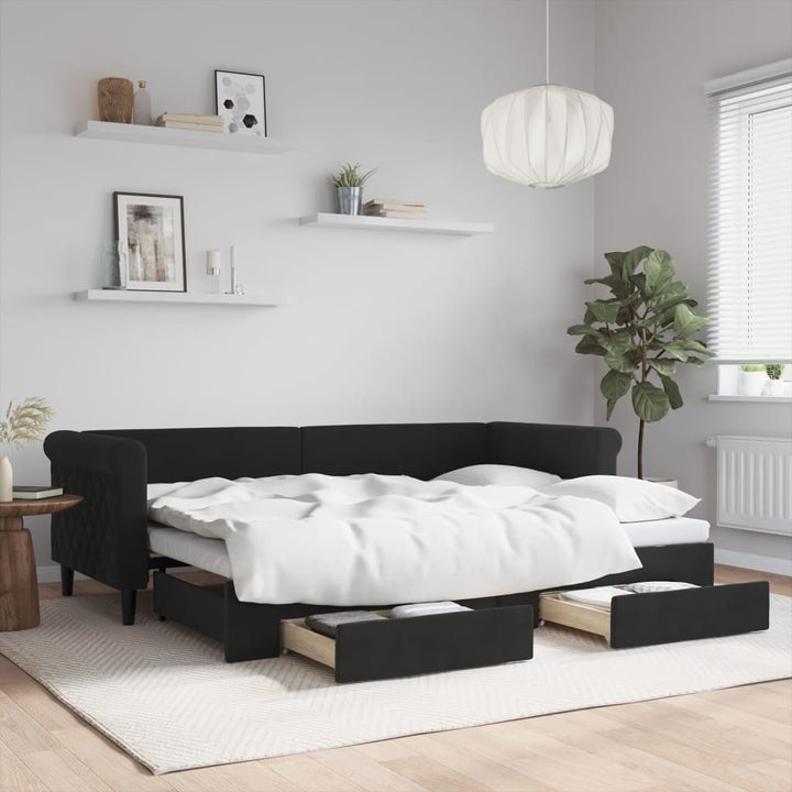 daybed med udtræk og skuffer 80x200 cm velour sort
