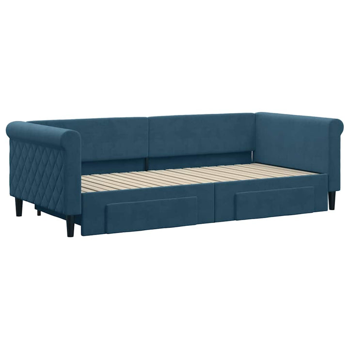 daybed med udtræk og skuffer 90x200 cm velour blå