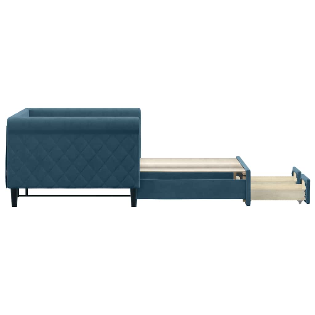 daybed med udtræk og skuffer 90x200 cm velour blå