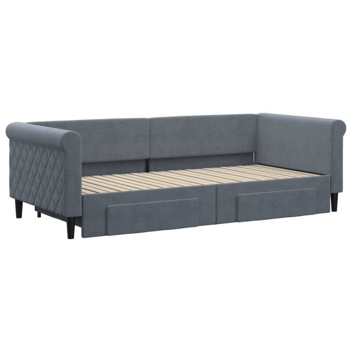 daybed med udtræk og skuffer 90x200 cm velour mørkegrå