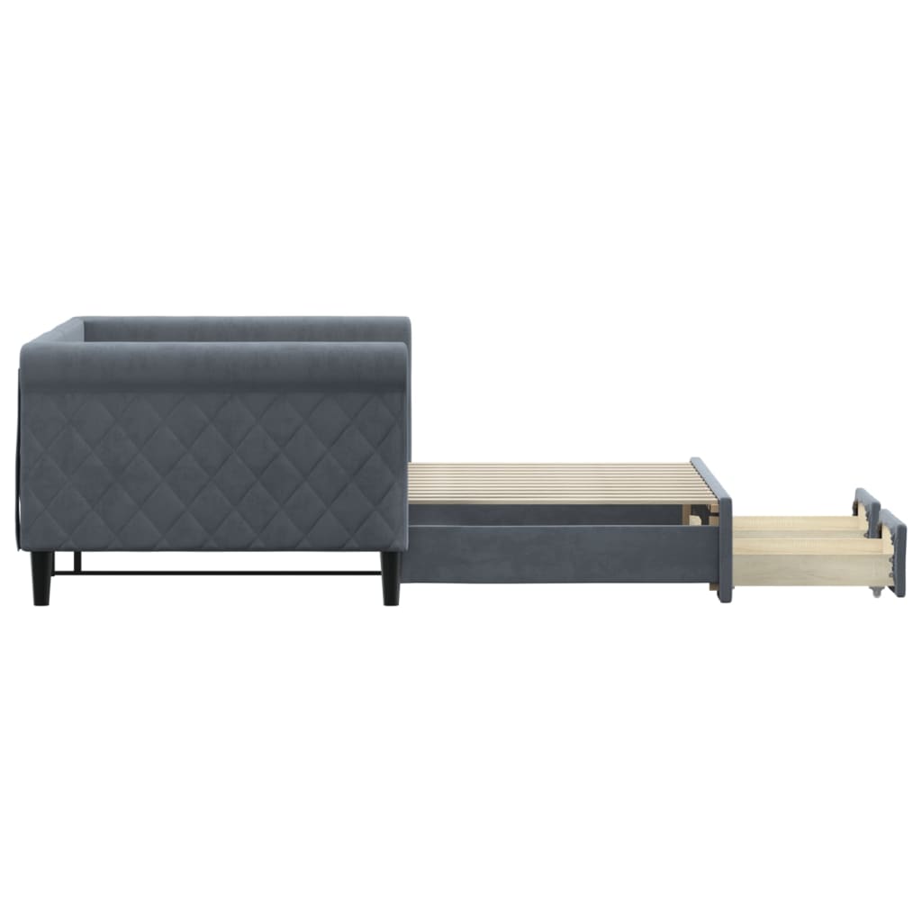 daybed med udtræk og skuffer 90x200 cm velour mørkegrå