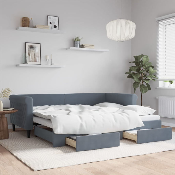 daybed med udtræk og skuffer 90x200 cm velour mørkegrå