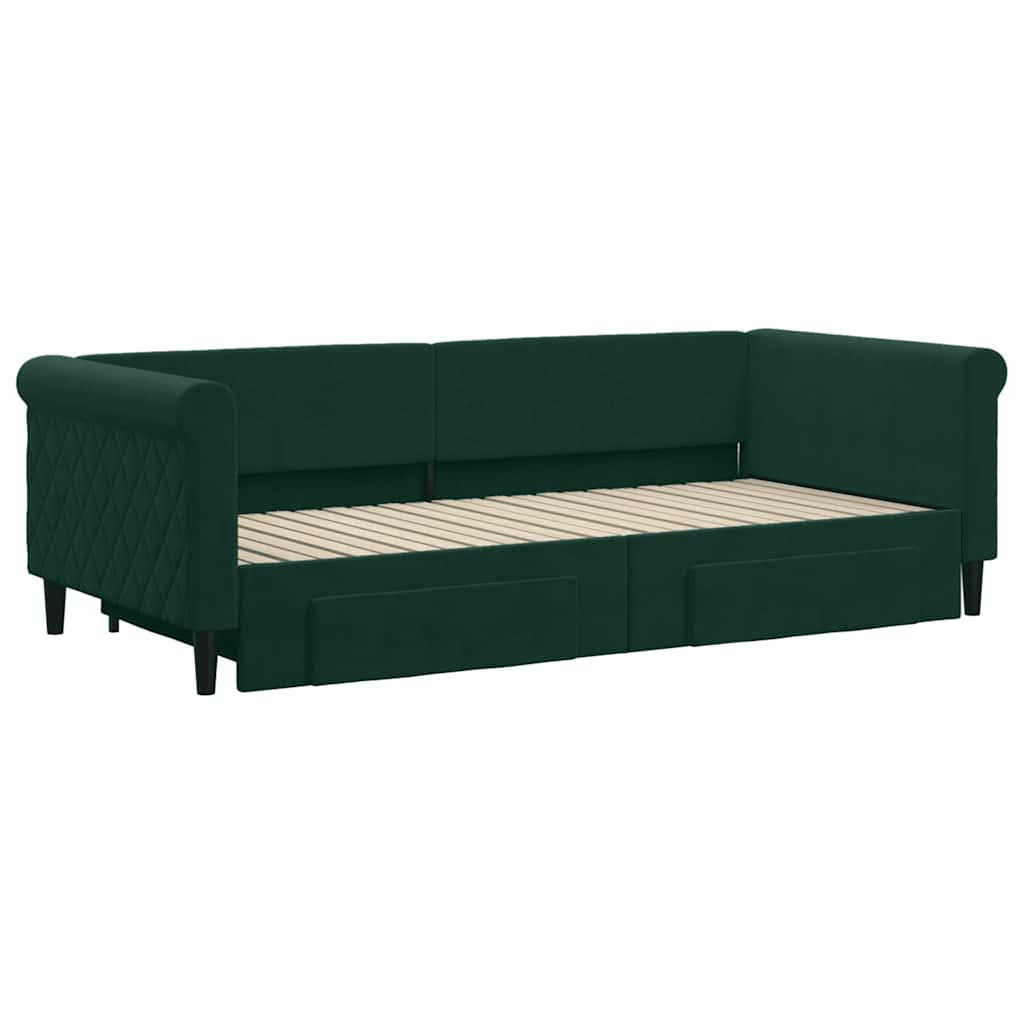 daybed med udtræk og skuffer 90x200 cm velour mørkegrøn