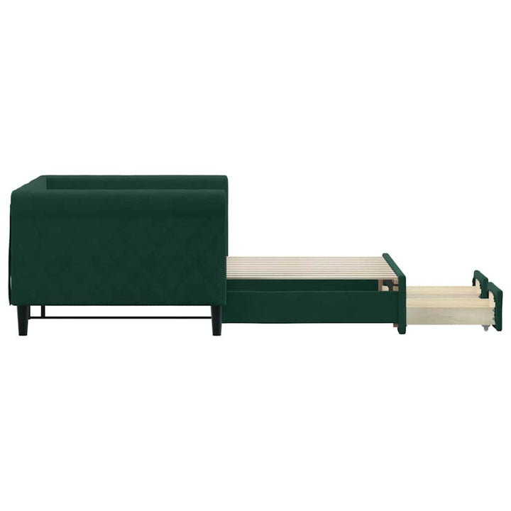 daybed med udtræk og skuffer 90x200 cm velour mørkegrøn