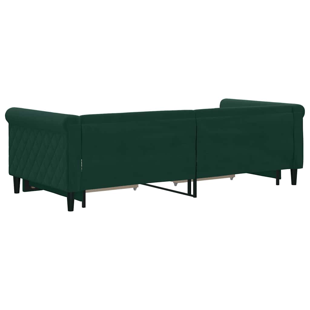 daybed med udtræk og skuffer 90x200 cm velour mørkegrøn