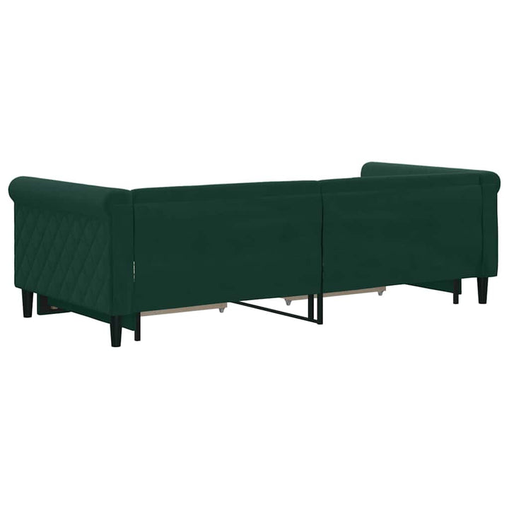 daybed med udtræk og skuffer 90x200 cm velour mørkegrøn