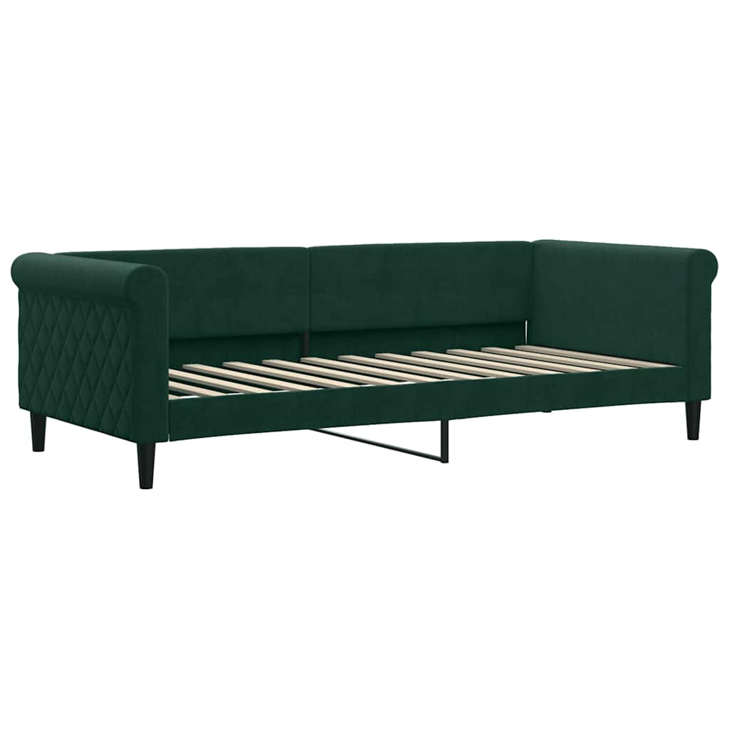 daybed med udtræk og skuffer 90x200 cm velour mørkegrøn