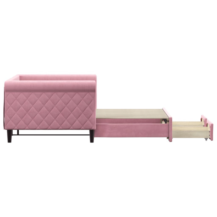 daybed med udtræk og skuffer 90x200 cm velour lyserød