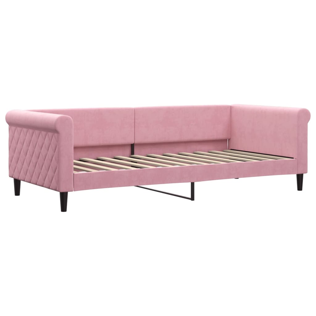 daybed med udtræk og skuffer 90x200 cm velour lyserød