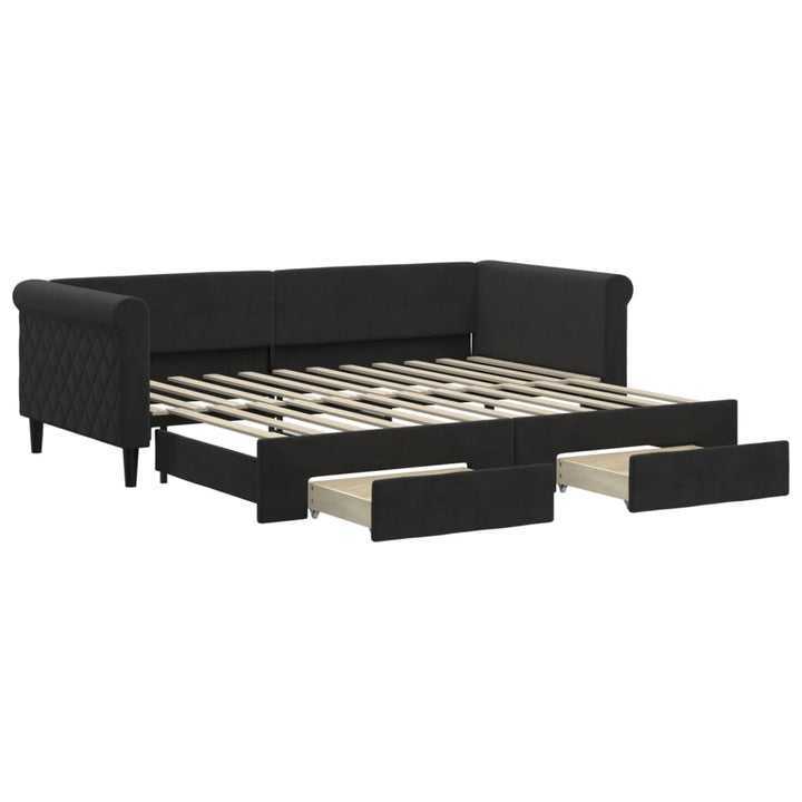 daybed med udtræk og skuffer 90x200 cm velour sort