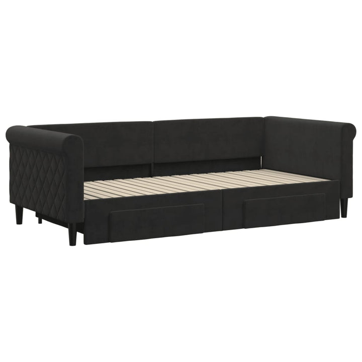 daybed med udtræk og skuffer 90x200 cm velour sort