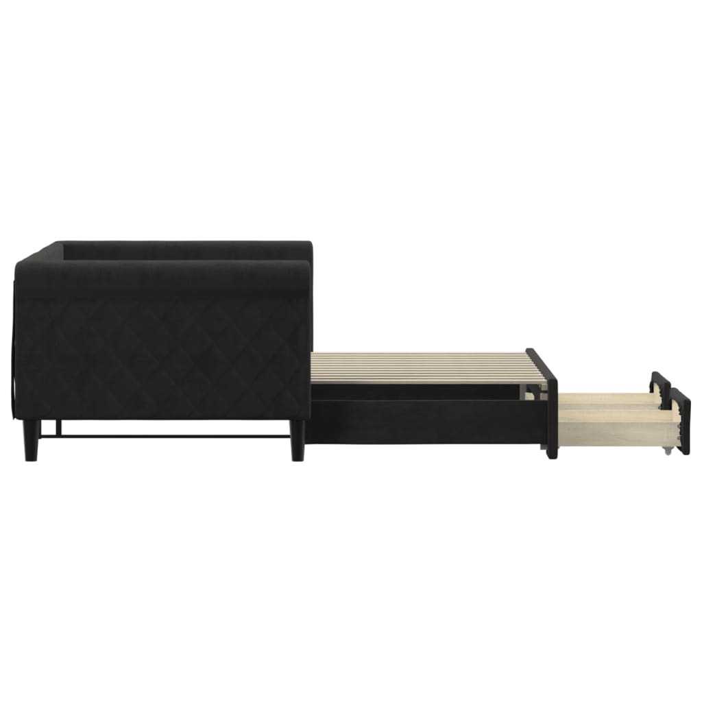 daybed med udtræk og skuffer 90x200 cm velour sort