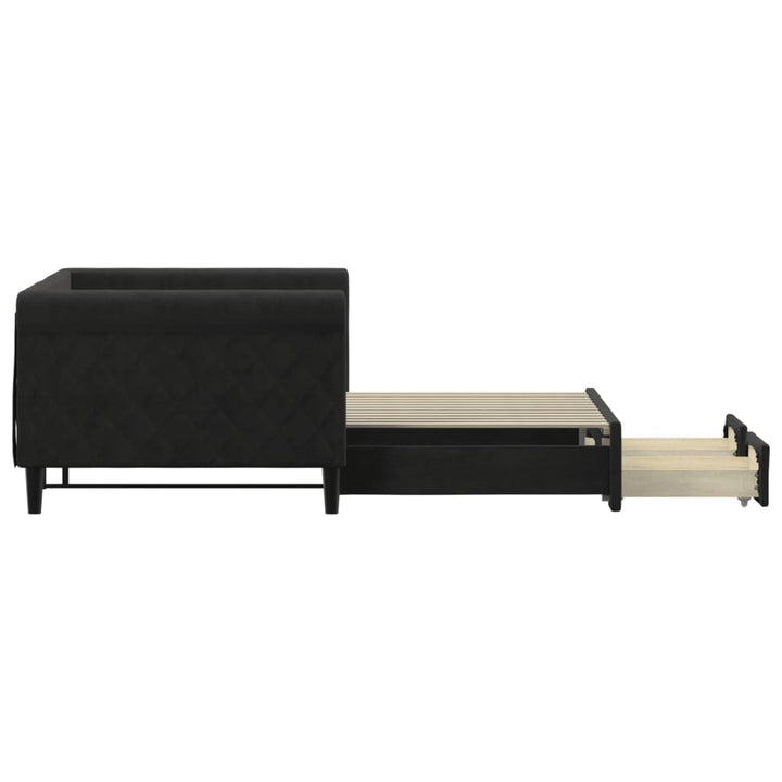 daybed med udtræk og skuffer 90x200 cm velour sort