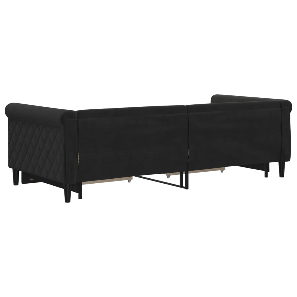daybed med udtræk og skuffer 90x200 cm velour sort
