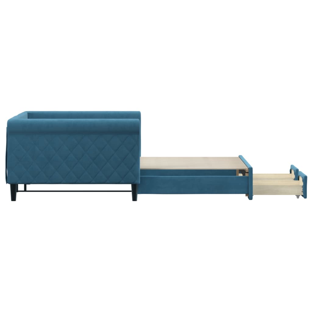 daybed med udtræk og skuffer 100x200 cm velour blå