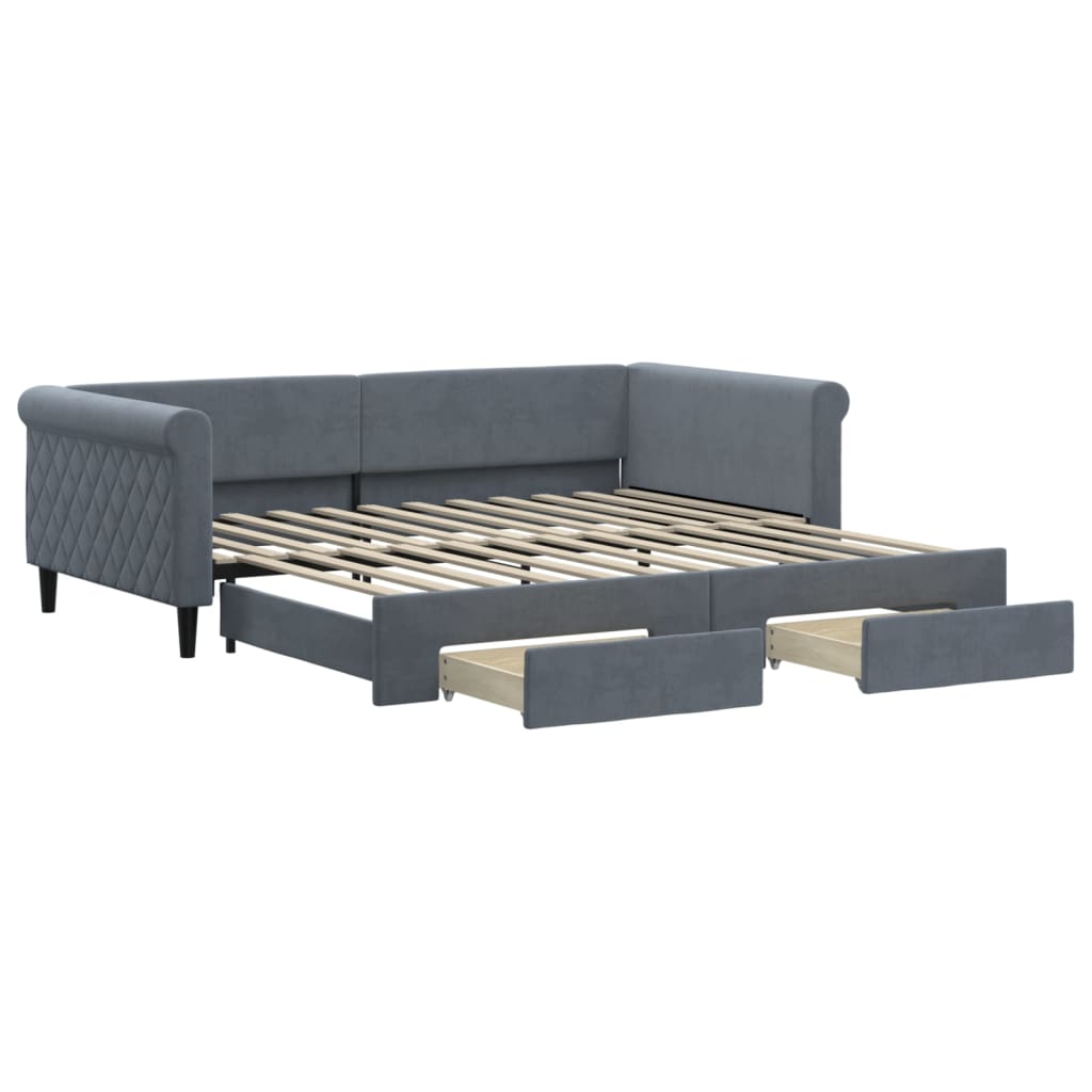 daybed med udtræk og skuffer 100x200 cm velour mørkegrå