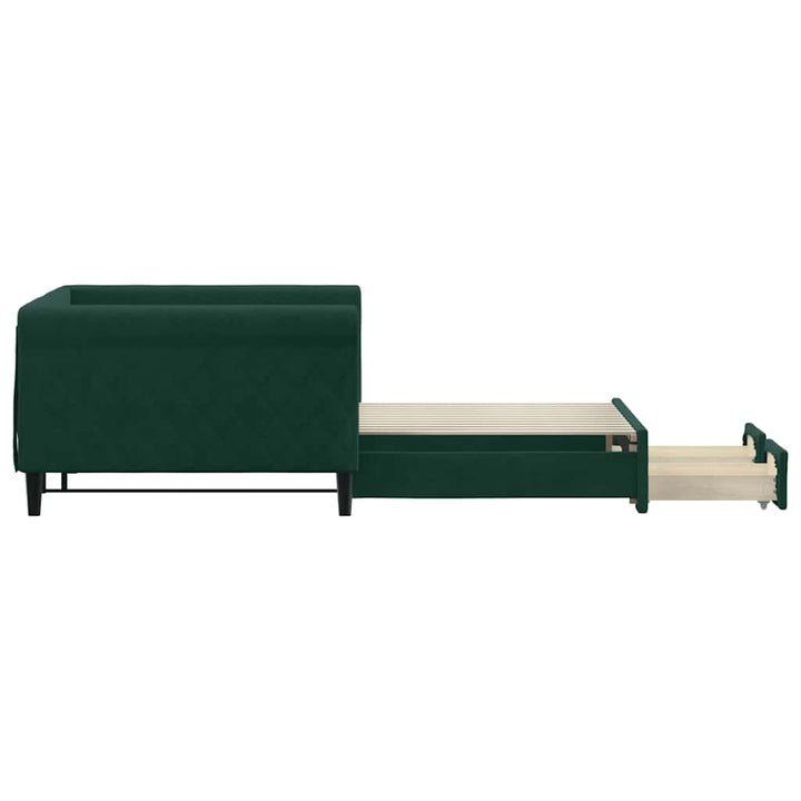 daybed med udtræk og skuffer 100x200 cm velour mørkegrøn
