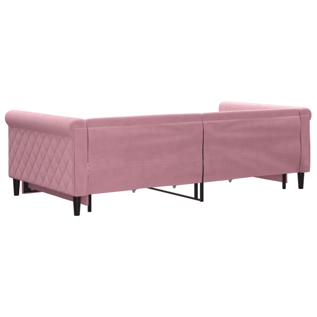 daybed med udtræk og skuffer 100x200 cm velour lyserød