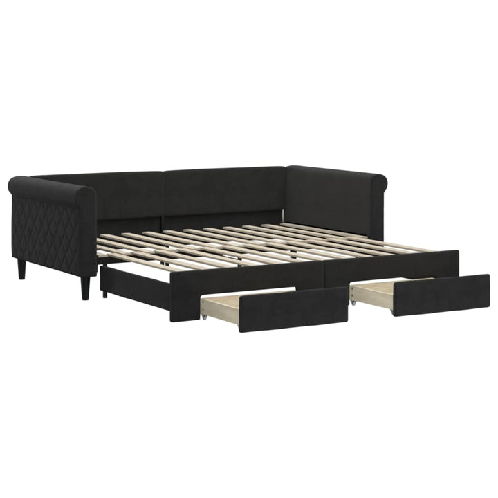 daybed med udtræk og skuffer 100x200 cm velour sort