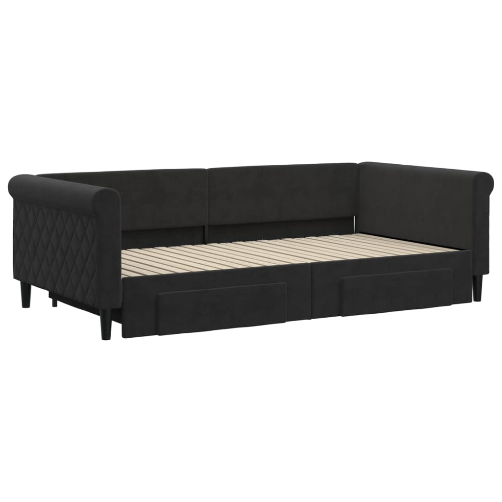daybed med udtræk og skuffer 100x200 cm velour sort