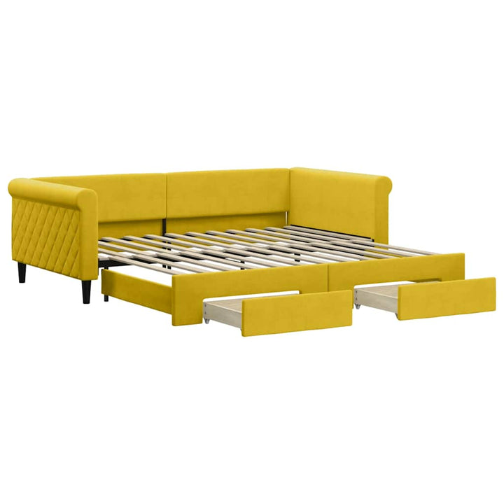 daybed med udtræk og skuffer 100x200 cm velour gul