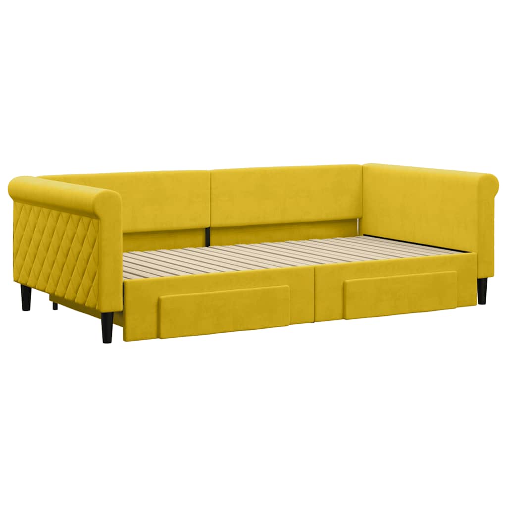 daybed med udtræk og skuffer 100x200 cm velour gul
