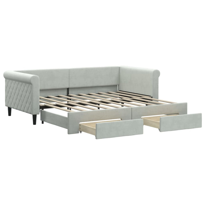 daybed med udtræk og skuffer 90x190 cm velour lysegrå