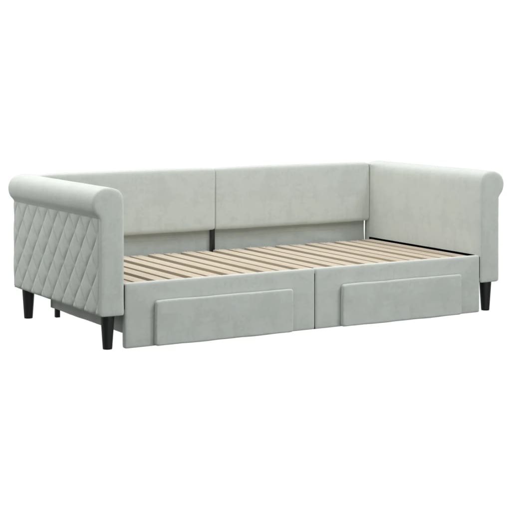 daybed med udtræk og skuffer 90x190 cm velour lysegrå